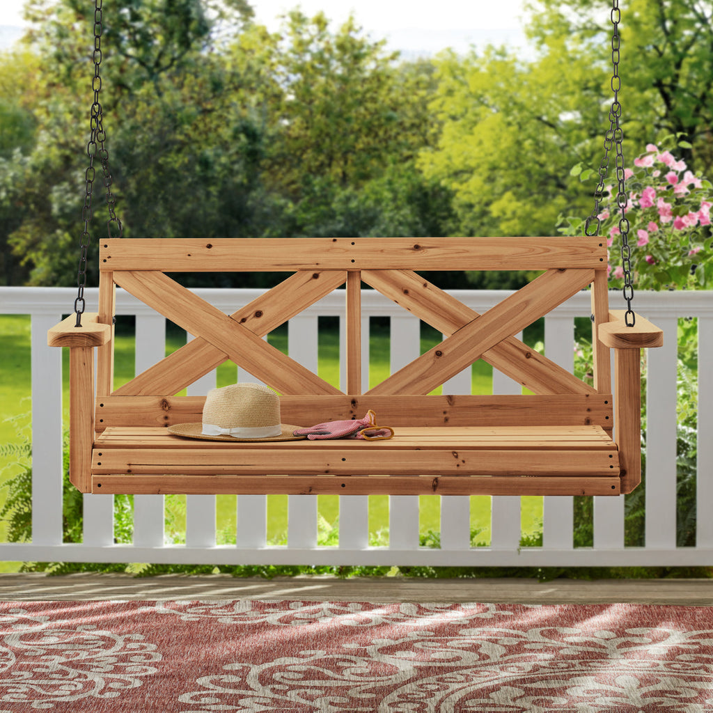 Cedar Farmhouse Porch Swing (Light Brown) by Backyard Discovery